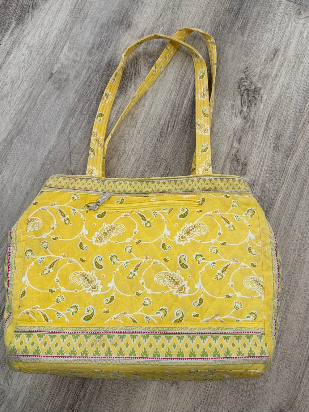 Americana by Sharif Yellow Quilted Tote Handbag Purse Floral Cottage Country